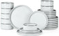 Onader Dinnerware Dishes Sets for 8, Stoneware Plates and Bowls with Unglazed Terracotta Bottom, Ceramic Kitchen Dinner Dish Set, 24 Piece - Glacier White