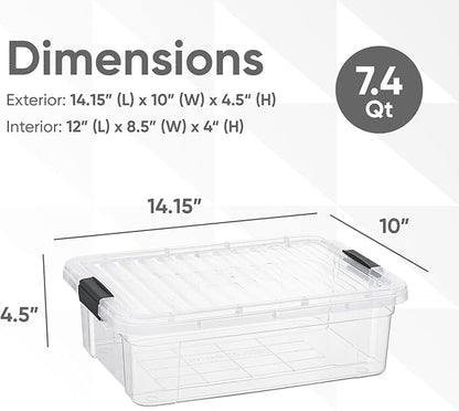 Superio Storage Bins with Lids- 2 Pack, 7.4 Qt Clear Boxes for Organizing, Stackable Plastic Containers- BPA Free, Non-Toxic, Odor Free, Organizer for Home, Office, Dorm