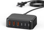 USB C Fast Charger, 100W GaN 6 Port Type C Charging Station Hub Block Cube, USB C Wall Charger Power Strip Adapter Plug for iPad iPhone 17 16 15 14 13 12 Pro Max Pixel Note Galaxy, 5ft Cord