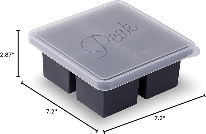 W&P Cup Cubes Silicone Freezer Tray with Lid, Charcoal, Makes 4 Perfect 1-Cup Portions, Freeze & Store Soup, Broth, Sauce, Leftovers, Dishwasher Safe, 4-Cup