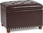 Leather Storage Ottoman Bench Foot Rest Stool with Nailhead Trim (Dark Brown - Button Tufted Leather)