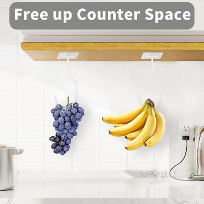 Self-Adhesive Banana Hooks, Foldable Magnetic Hanger Under Cabinet, Sturdy Metal Banana Holder for Kitchen, Space-Saving Design to Keep Bananas Fresh 3 Pieces White
