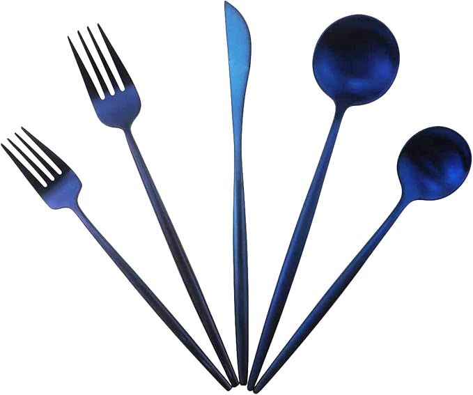 Gugrida 20-Piece 18/10 Stainless Steel Flatware Silverware, Luxury Dinnerware Set Travel Cutlery Tableware Include Knife Fork Spoon Service for 4,Healthy & Eco-Friendly Dishwasher Safe (Blue Matte)