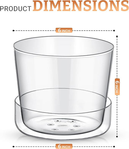 Sheer Glass Pot Planter with Drainage Holes & Tray - Decorative & Modern for All House Plants (6 Inches)