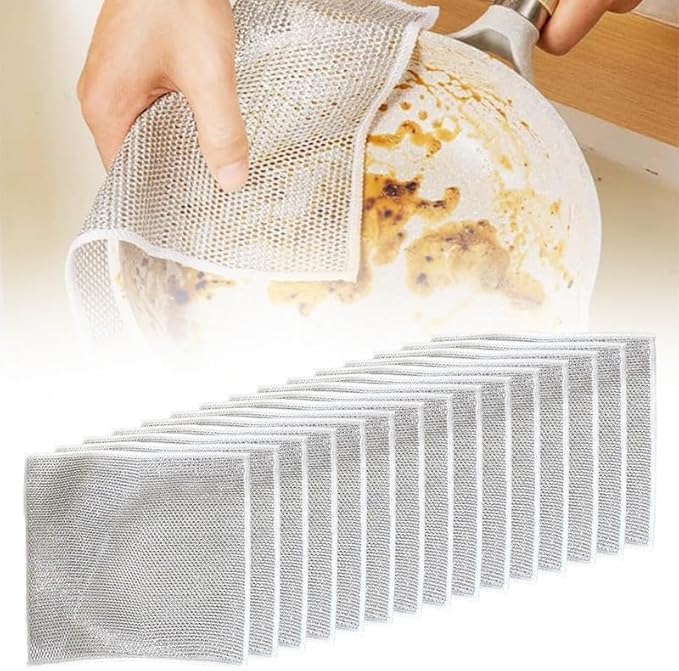 Kruggo 2025 Upgraded Multipurpose Wire Dishwashing Rags, Metal Wire Dishwashing Cloths Towels Scrubs Cleans, Wet and Dry Wire Dishwashing Rags Non-Scratch Wire Dishcloth for Dishes, Sinks (15 Pack)