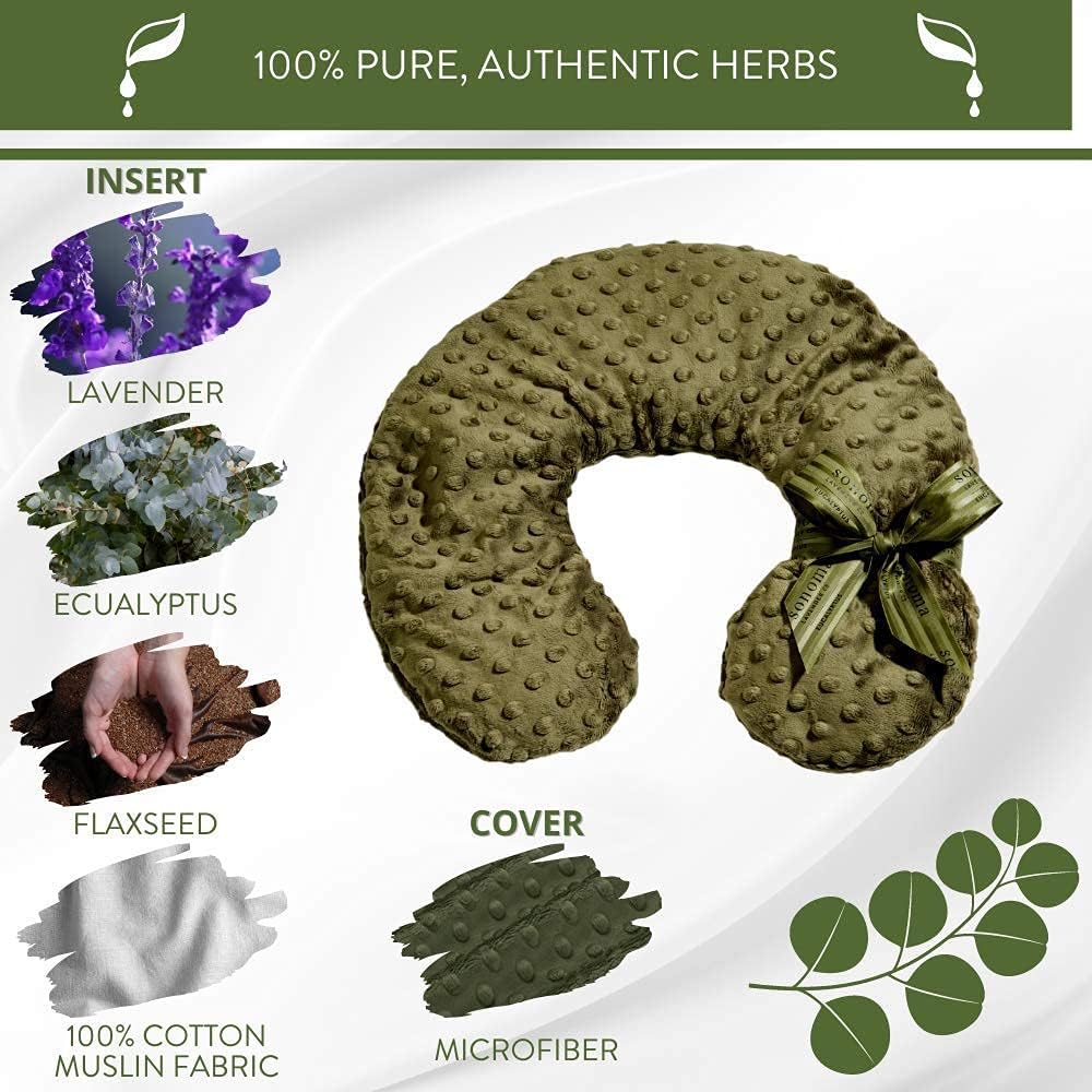 Sonoma Lavender Luxury Eucalyptus/Lavender Heatable/Chillable Neck Pillow, Microwaveable for Neck and Shoulders with Removable Washable Covers, Great for Relaxation and Pain Relief (Green Dot)