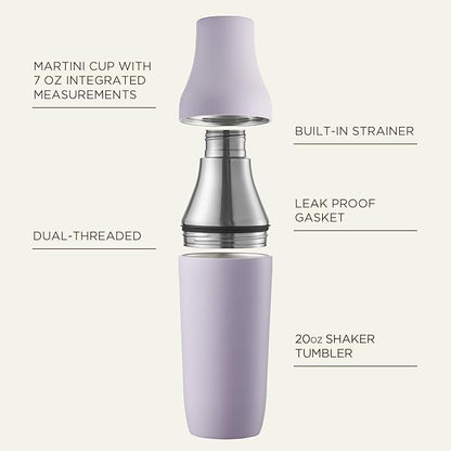 Kitessensu Hybrid Cocktail Shaker | Vacuum Insulated Stainless Steel Martini Shaker with Double Wall Martini Cup | Integrated Measuring System | Tumbler Lid & Cocktail Recipes Included | Orchid