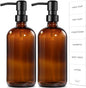 GMISUN Amber Glass Soap Dispenser, 2 Pack Bathroom Hand Soap Dispensers with Stainless Steel Pump, 17 Fl Oz Kitchen Hand and Dish Soap Dispenser Set, Modern Vintage Liquid Brown Soap Dispensers Bottle