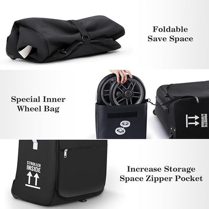 Stroller Bag for Airplane, Stroller Travel Bag Compatible with UPPAbaby Vista, Vista V2, Cruz V2, Rolling Wheel Bag with Storage Pocket, Multiple Handles, Luggage Tag for Flight Travel, Black