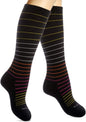 Cotton Compression Socks for Women & Men. 15-20 mmHg Support Knee-High Black Stripes X/L