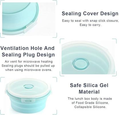 Collapsible Bowls For Camping, Set of 4 Silicone Food Storage Containers with Lids, Rv storage and organization, Rv Kitchen Accessories, BPA Free, Microwavable, Freezer, Dishwasher Safe (Round-Blue)
