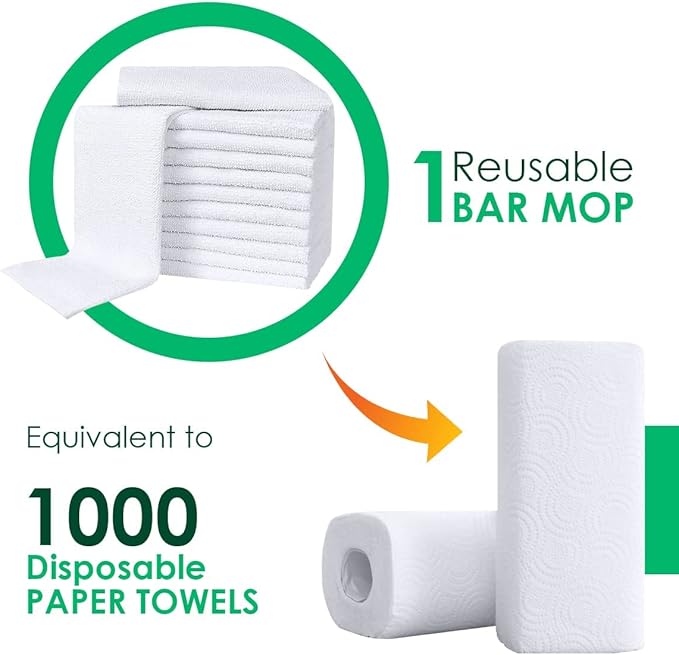 Avalon Towels Terry Bar Mop Towels (Value Pack of 60) Size 14"x17" – Absorbent and Durable, Multipurpose Cleaning Rags, Cotton Cleaning Cloths, Terry Cloth Rags, Reusable Shop Rag (White)