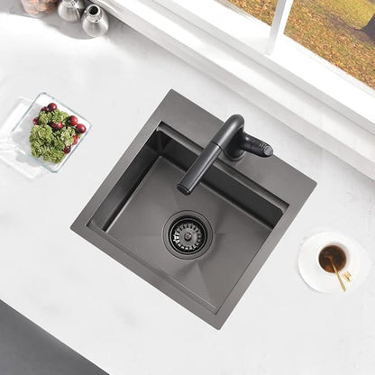 15 Inch Black Bar Sink Drop In Workstation-Bokaiya 15x15 Drop In Bar Sink Small Kitchen Outdoor Rv Sink 16 Gauge Black Stainless Steel Single Bowl Kitchen Sinks with Cutting Board