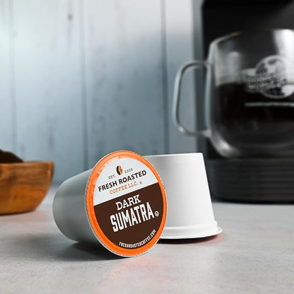 Fresh Roasted Coffee, Dark Sumatra Mandheling |100% Single Origin | Dark Roast, 24 Pods for K Cup Brewers