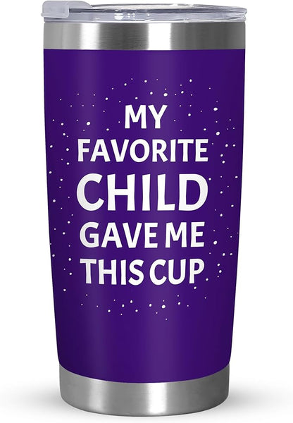 TEEZWONDER Christmas Birthday Gifts for Mom from Daughter Son - Favorite Child 20 oz Stainless Steel Insulated Coffee Tumbler with Lid - Mothers Mama Birthday Gifts, Funny Tumbler for Women