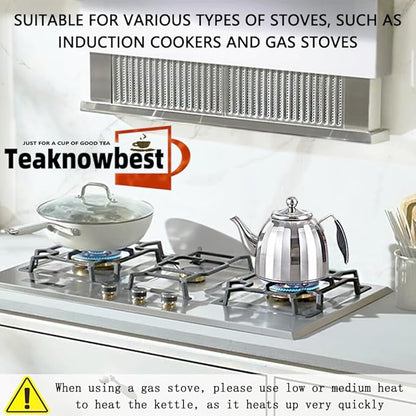 Stainless Steel Tea Pot with Removable Infuser - Loose Leaf Tea Maker, Home & Kitchen Teapot - Medium 50.7oz, Stovetop Safe Teapot for Tea/Coffee, Mirror Finish (1500ml)