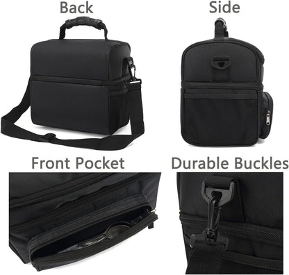 FlowFly Double Layer Cooler Insulated Lunch Bag Adult Lunch Box Large Tote Bag for Men, Women, With Adjustable Strap,Front Pocket and Dual Large Mesh Side Pockets