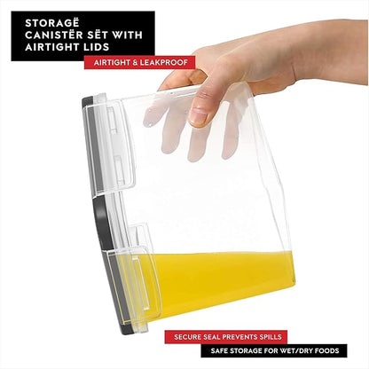 DWËLLZA KITCHEN Flour Sugar Storage Containers Set of 4; 3.6L Plastic Airtight Food Storage Containers with Lids for Kitchen Pantry Organization and Storage - Dry Food Containers, Labels & Marker
