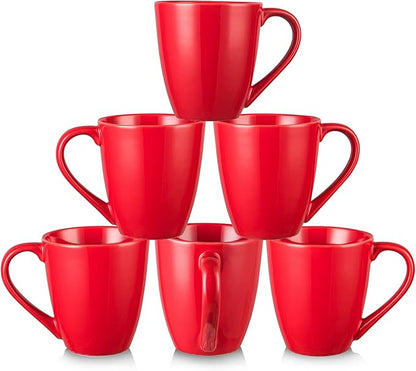 vicrays Coffee Mug Set, 12 Ounce, Ceramic Mug for Men, Women, Unique Glazed Mugs with Handle for Coffee, Tea, Milk, Cocoa, Cereal - Set of 6 Red