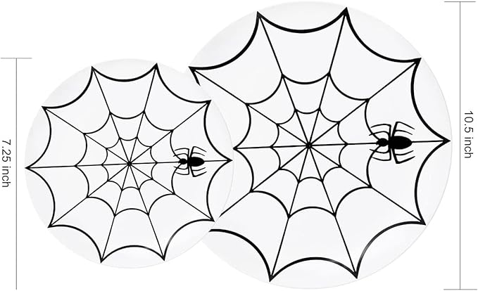 WDF 60Pieces Halloween Plates Disposable Plastic - White and Black with Cobwebs plates Dinnerware include 30PCS 10.25inch and 30PCS 7.5inch Plates for Halloween