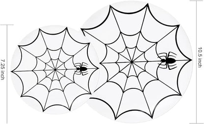 WDF 60Pieces Halloween Plates Disposable Plastic - White and Black with Cobwebs plates Dinnerware include 30PCS 10.25inch and 30PCS 7.5inch Plates for Halloween