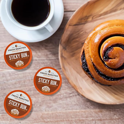 Fresh Roasted Coffee, Sticky Bun, Flavored Coffee Pods, K-Cup Compatible, 24 Count