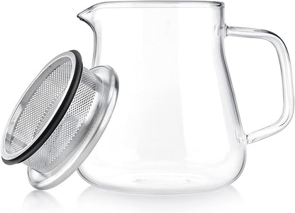 Teabloom One-Touch Tea Maker, 2-in-1 Teapot and Kettle with Stainless Steel Filter Lid for Loose Tea – Stain-free Borosilicate Glass Tea Pot (15 Oz) – Tea Connoisseur's Choice