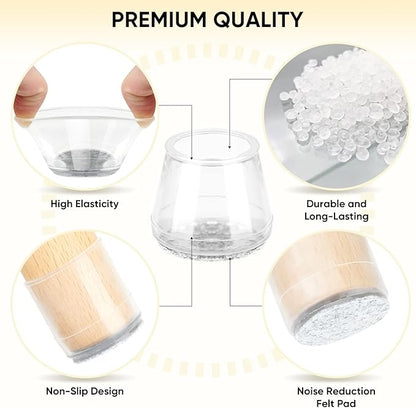 BALEINE 24 Pack Silicone Chair Leg Floor Protectors, Stool Leg Protectors Cap, Non-Slip Chair Leg Caps for Hardwood Floors (Clear & Large, 24 Pack)