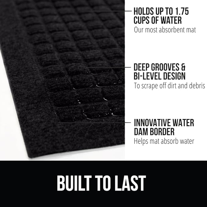 GORILLA GRIP Front Door Mat, Indoor Outdoor Ultra Absorbent HydroAbsorb Doormat, Absorbs Up to 1.7 Cups of Water, Stain and Fade Resistant, Rubber Backing Doormats, 2 Pack, 29x17 Black