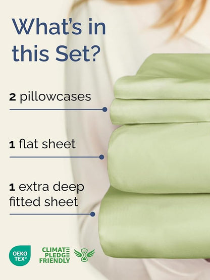 Extra Deep Pocket Queen Sheet Set - 4 Piece Breathable & Cooling Bed Sheets - Hotel Luxury Sheet Set - Soft, Wrinkle Free and Comfy - Fits Extra Deep Mattresses - Deep Pocket Light Sage Green Sheets