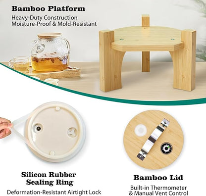 1.2 Gallon Glass Drink Dispenser For Parties, Beverage Dispenser With Bamboo Wood Stand And Stainless Steel Spigot, Countertop Water Dispenser, Lemonade Dispenser For Wedding, Picnic (1PACK)