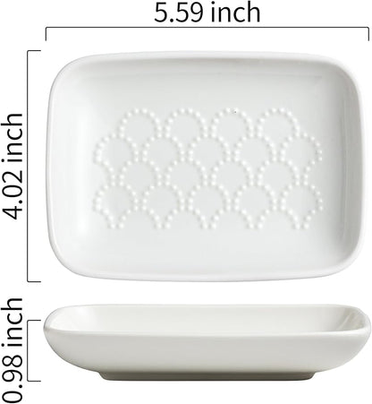 Gomakren Soap Dish for Shower, Christmas Ceramic Soap Dishes for Bar Soap Sponge, Shower Soap Holder Saver Tray for Bathroom Kitchen Sink, Easy to Clean, White