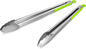 304 Stainless Steel Kitchen Cooking Tongs, 14" and 16" Set of 2 Sturdy Grilling Barbeque Brushed Locking Food Tongs with Ergonomic Grip, Green