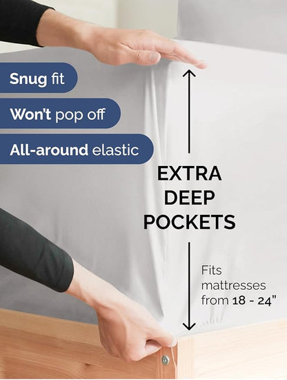 Extra Deep Pocket Full Sheets - 4 Piece Breathable & Cooling Bed Sheets - Hotel Luxury Bed Sheet Set - Soft, Wrinkle Free & Comfy - Easily Fits Extra Deep Mattresses - Deep Pocket French Grey Sheets