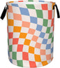 Checkered Laundry Basket,Colorful Retro Wavy Foldable Laundry Hamper Waterproof Oxford Cloth Tote Bag,Clothes Storage Bucket Decorative Toy Organizer For Bathroom Bedroom 16" x 20"