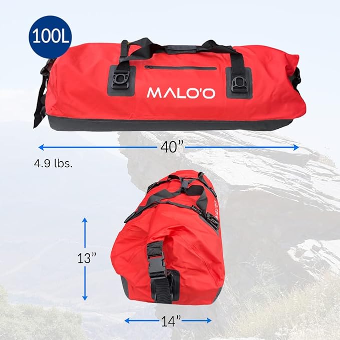 Malo'o Waterproof Dry Bag Duffel 40L/60L/100L, Roll Top Duffel Keeps Gear Dry for Kayaking, Rafting, Boating, Swimming, Camping, Hiking, Beach, Fishing - Internal & External Pockets and Molle Loops