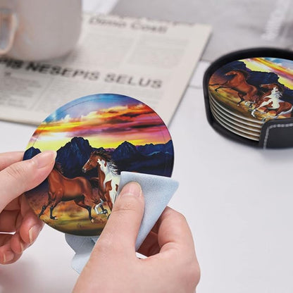 6 Pcs Wild Horses Running Leather Coasters