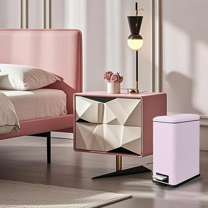 Bathroom Trash Can with Lid, 1.3 Gallon Trash Can with Removable Inner Bucket, Stainless Steel Garbage Can, Soft Close, Slim Pedal Trash Bin for Small Place, 5 Liters, Pink
