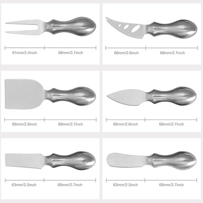 WoneNice Cheese Knife Set, 6-Piece Stainless Steel Knives for Charcuterie, Gift Ready