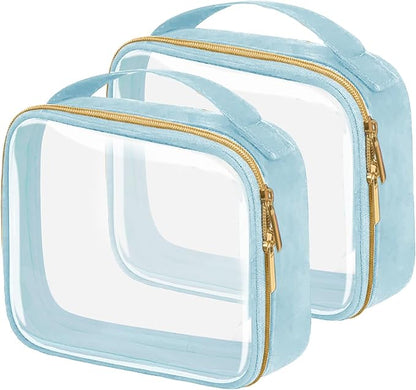 TSA Approved Travel Toiletry Bag,2 Pack Clear Makeup Bags with Handles,Quart Size Clear Cosmetic Bags for Traveling Women,Men,Carry on Airport Airline Compliant Bag,Blue