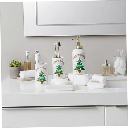 Christmas Bathroom Accessories Set Ceramic Christmas Soap Dispenser with Toothbrush Holder Tumbler Soap Dish for Bathroom Decor Home..