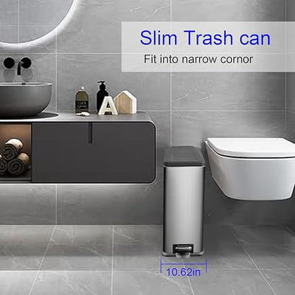 12 Gallon Trash Can, Stainless Steel Trash Can with Fingerprint-Resistant, Removal Inner Buck &Soft Close Plastic Lid, Step Garbage Can for Kitchen and Office, 45 Liter Capacity