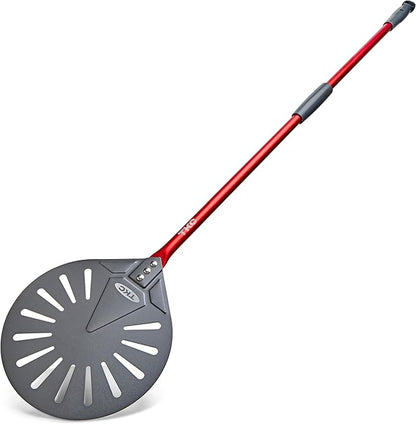 TKC 9" Perforated Pizza Peel, Professional Aluminum Pizza Turning peel, Long Handle Metal Pizza Spatula for Indoor and Outdoor, Lightweight Non-Stick Pizza Turner - Pizza Oven Accessories RED