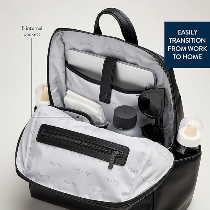 Itzy Ritzy Eras Diaper Bag Backpack – Large Capacity Sleek Daddy Diaper Bag for Men Featuring Neutral Design, 15 Pockets, Changing Pad, Stroller Straps, and Comfortable Backpack Straps, Black
