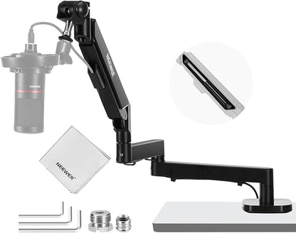 NEEWER MS002 Low Profile Desk Mic Boom Arm Stand with 360° Swivel Adjustable Pneumatic Damping Cable Management Cleaning Cloth, Desktop Mount Holder Compatible with Shure MV7 SM7B Blue Yeti Microphone