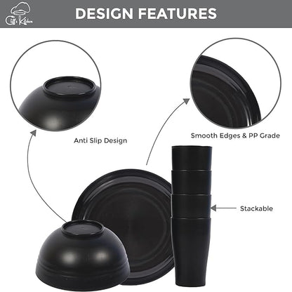 32 Pcs Wheat Straw Dinnerware Sets-Black Dinnerware Sets For 8- Unbreakable Outdoor Camping Dishes With Large Plates, Bowl And Cup Set-BPA Free,Lightweight,Microwave Safe Wheat Straw Plates And Bowls