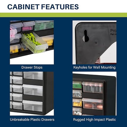 Akro-Mils 26-Drawer Plastic Drawer Storage Cabinet for Garage Organization, Bead Organizer, Building Bricks Storage, Teacher Toolbox, Makeup Organizer, 20-Inch W x 6-Inch D x 10-Inch H, 10126 Black