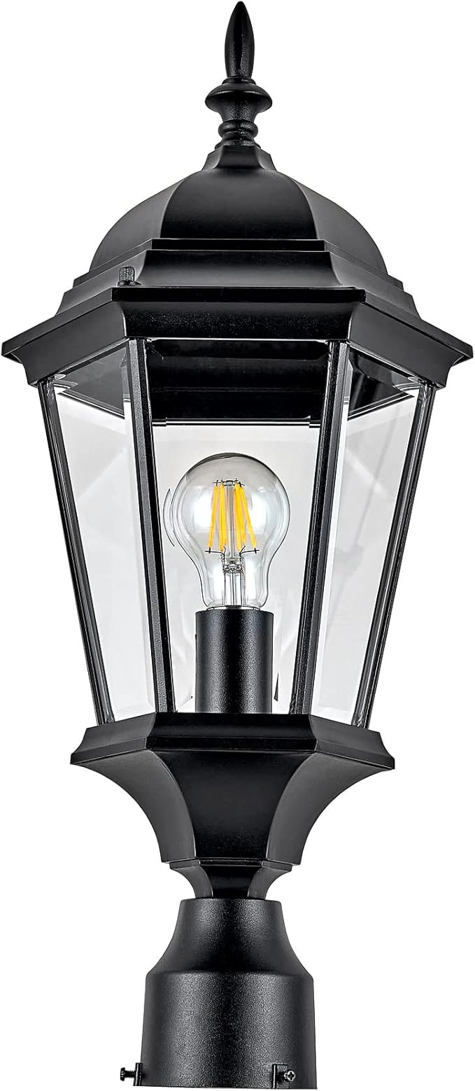 Oak Creek Outdoor Light and Pier Base Bundle – Traditional Clear Glass – for Driveways, Yards, Patios and Porches, Textured Black – Design House, 589861