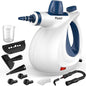 Pressurized Handheld Multi-Surface Natural Steam Cleaner with 12 pcs Accessories, Multi-Purpose Steamer for Home Use, Steamer for Cleaning Floor, Upholstery, Grout and Car (White&Blue)
