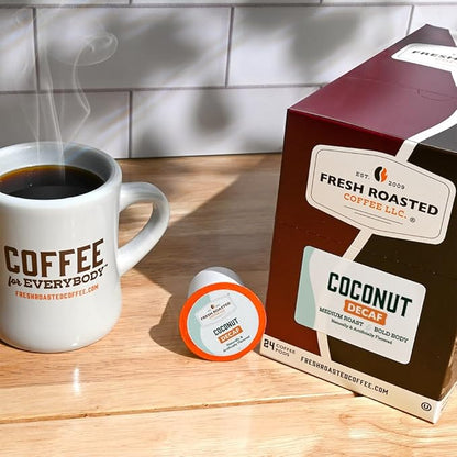Fresh Roasted Coffee, Decaf Coconut, Flavored Coffee Pods, 24 Count
